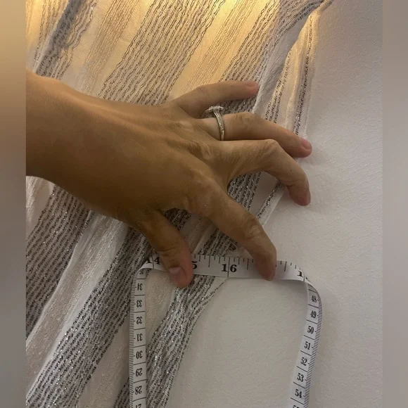 New Blue Island Silver White Wrap Maxi Dress Striped Glitter V Neck Spring - Picture 16 of 16